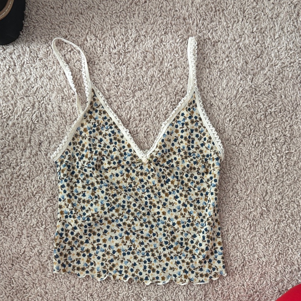 Vintage Floral Lace Trim Cami Top